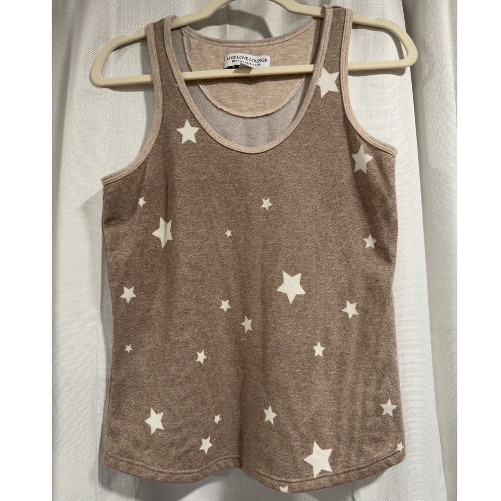 Live Love Lounge Karen Neuburger Tan Star Print Sleep Tank Top Small 1609489